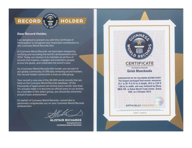 Guinness World Records certificate of participation